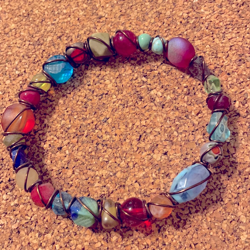 Large bangle wire wrapped bracelet
